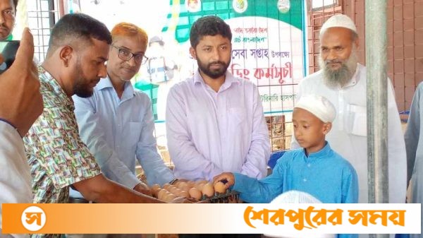 ঝিনাইগাতীতে প্রাণিসম্পদ সেবা সপ্তাহ উপলক্ষ্যে বিনামূল্যে এতিম শিক্ষার্থীদের মাঝে ডিম বিতরণ