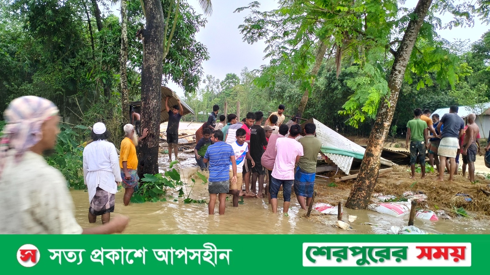 ঝিনাইগাতীতে পাহাড়ি ঢলে নদীর বাঁধ ভেঙে নিম্নাঞ্চল প্লাবিত